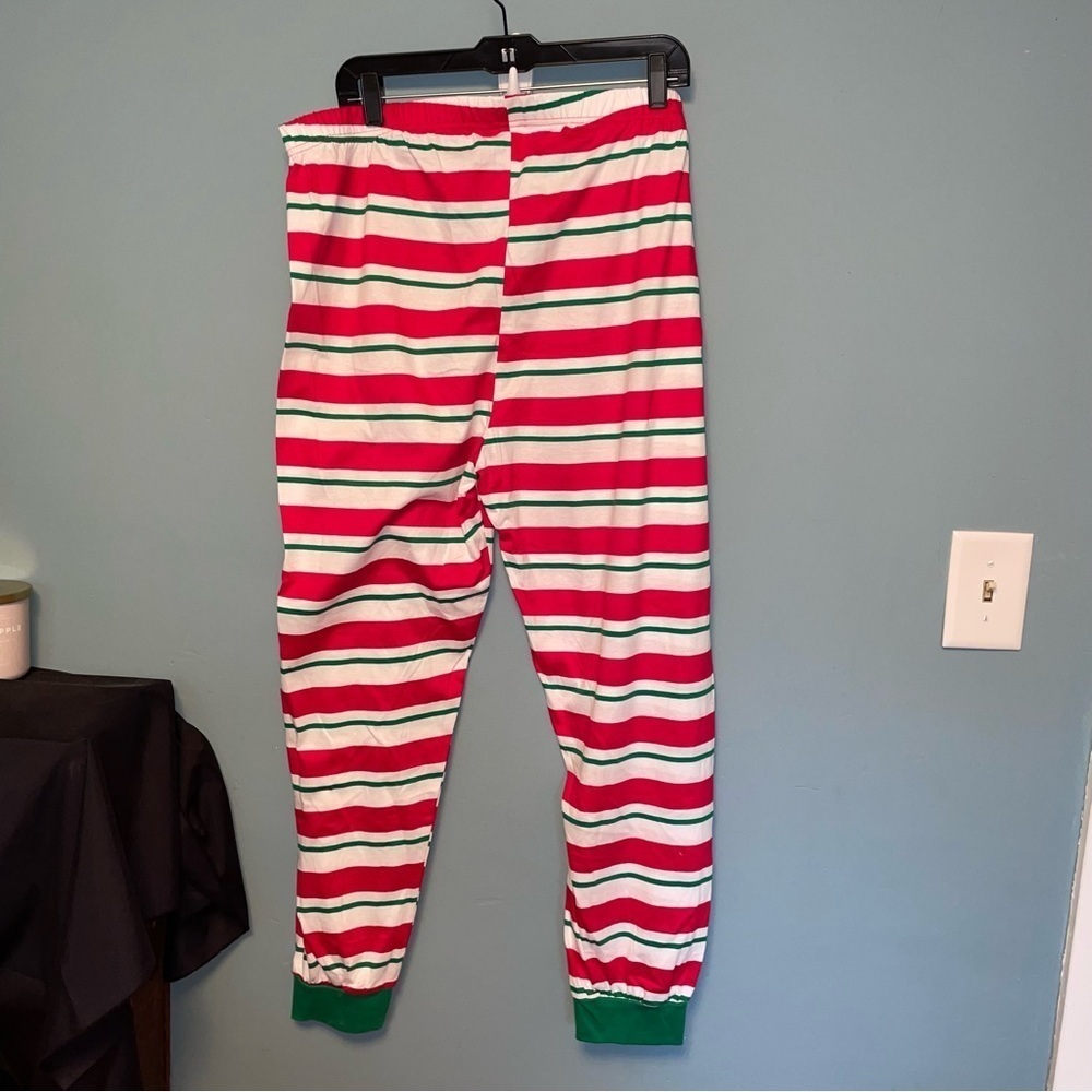 Place Adult Cotton Pajama Pants in Red, White, and Green Stripes Size XL